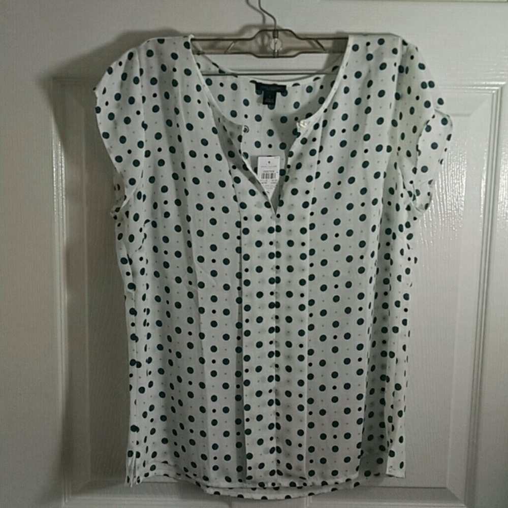 ANN TAYLOR small cream shell with teal & black